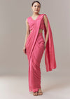 Pink Ready Pleated Saree With Cape Blouse And Resham And Sequins Work