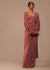Pink Pre Stitched Saree With Lantern Sleeved Blouse And Hand Worked Belt