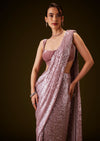 Pink Sequin Velvet Saree With Matching Blouse