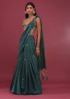 Emerald Green Pre Drape Saree With Floral Buttis And Embroidered Blouse - NOOR 2022