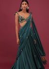 Emerald Green Pre Drape Saree With Floral Buttis And Embroidered Blouse - NOOR 2022