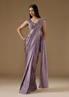 Purple Satin Ready Pleated Saree With Embellished Blouse