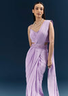 Purple Crepe Ready Pleated Saree With Heavy Embroidery