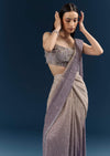Purple Ready Pleated Saree With Sequins And Stone Work