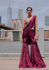 Raspberry Frill Saree With Embroidered Blouse