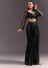 Ready Pleated Saree With V Neck Blouse And Cutdana Work