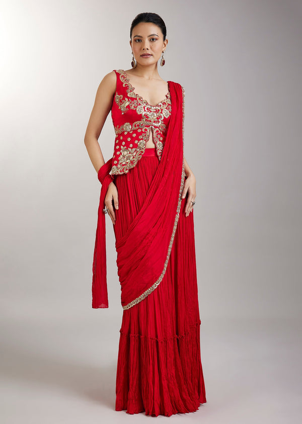 Ruby Red Drape Saree