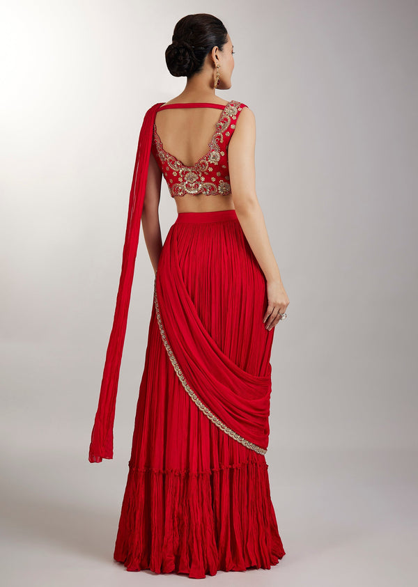 Ruby Red Drape Saree