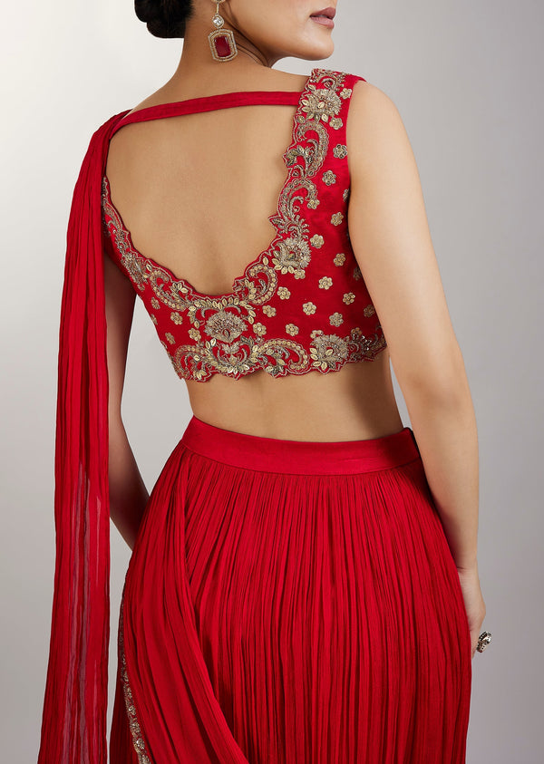 Ruby Red Drape Saree