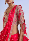 Red Zardosi Embroidered Ready Pleated Saree With Blouse