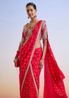 Red Zardosi Embroidered Ready Pleated Saree With Blouse