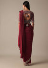 Red Readymade Saree With Embellished Blouse