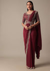 Red Readymade Saree With Embellished Blouse