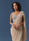 Rose Gold Pre-Draped Saree with Embellished Blouse
