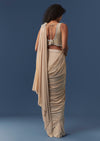 Rose Gold Pre-Draped Saree with Embellished Blouse