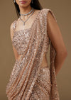 Rose Gold Shimmering Sequinned Ready Pleated Saree