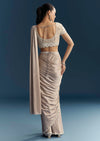 Rose Gold Ready Pleated Saree With Moti Work