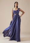 Royal Blue Ready Pleated Saree With Pleated Blouse