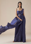 Royal Blue Ready Pleated Saree With Pleated Blouse