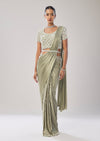 Sage Green Ready Pleated Saree With Belt