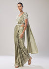 Sage Green Ready Pleated Saree With Belt