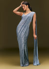 Blue Pre Stitched Saree With Sequin Stone Work