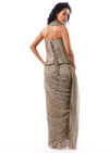 Beige Pre Draped Saree With Zardosi Corset Blouse