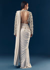 Silver Ready Pleated Indo Western Saree With Pearl And Cut Dana Embellished Full Sleeve Blouse