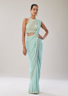 Sky Blue Ready Pleated Saree With Belt