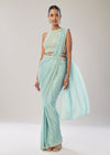 Sky Blue Ready Pleated Saree With Belt