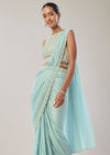 Sky Blue Ready Pleated Saree With Belt