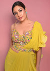 Citrus Ready To Wear Ruffle Saree With Multi-Color Floral Hand Embroidered Blouse