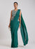 Teal Green Ready Pleated Saree With Stitched Blouse