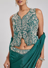 Teal Green Ready Pleated Saree With Stitched Blouse