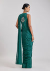Teal Green Ready Pleated Saree With Stitched Blouse