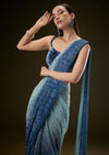 Teal Ombre Sequence Ready To Wear Saree With Velvet Blouse