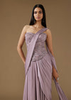 Violet Satin Ready Pleated Saree With Embroidered Corset Blouse