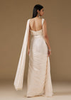 White Organza Ready Pleated Saree With Embroidered Blouse