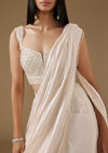 White Organza Ready Pleated Saree With Embroidered Blouse