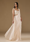 White Organza Ready Pleated Saree With Embroidered Blouse