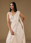 White Organza Ready Pleated Saree With Embroidered Blouse