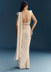 White Ready Pleated Saree With Cutdana Work