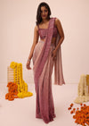 Wine Ombre Sequin Pleated Saree With Cowl Blouse