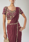 Wine Ready Pleated Saree With Belt