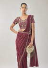 Wine Ready Pleated Saree With Belt