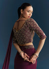 Wine Lycra Ready Pleated Saree With Cutdana Work