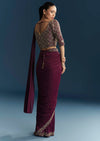 Wine Lycra Ready Pleated Saree With Cutdana Work