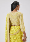 Yellow Floral Ready Pleated Saree Wtih Sequined Blouse