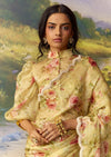 Yellow Organza Ready Pleated Saree Set with Cutdana Work