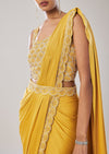 Yellow Ready Pleated Saree With Belt